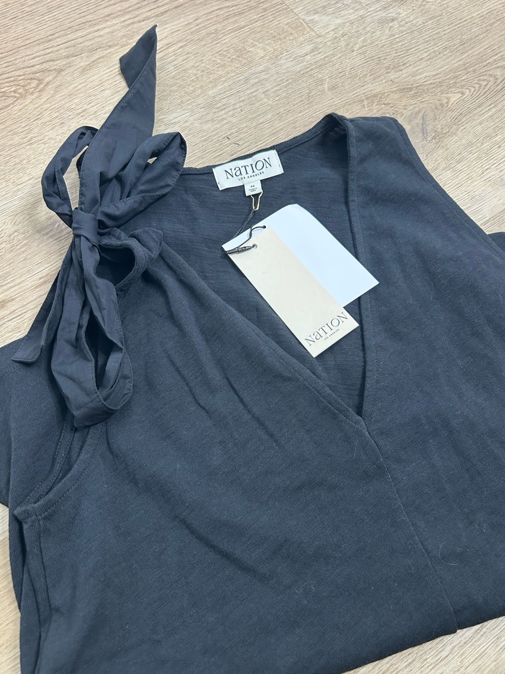 NWT Nation LA 100% Cotton Jersey Daniella Black Tie Up V- Neck Tank Top